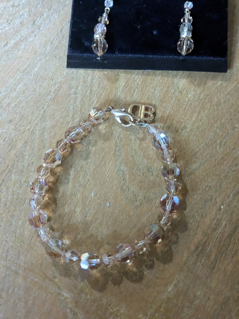 Champagne Crystal Bead Bracelet And Earrings Set